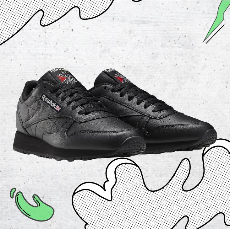Класически кецове Reebok Classic Leather от черна кожа с лого Reebok и британското знаме отстрани