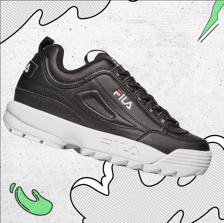 Дамски спортни обувки Fila Disruptor II от черна кожа с бродирано лого Fila и платформа в бяло