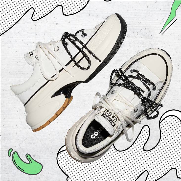 Дамски кецове Converse Chuck Taylor Run Star Crush в цвят слонова кост с черни и бели връзки и вълнообразна назъбена подметка